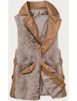 Elegantná vesta z karamelovo-béžovej ekokože a kožušiny (BR9592-48022)
