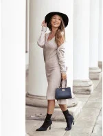 Dámske béžové úpletové šaty so šatami cez hlavu (8215)