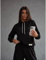 Čierna dámska tepláková súprava - mikina so stojačikom a nohavice (82162) Čierna dámska tepláková súprava - mikina so stojačikom a nohavice (82162)