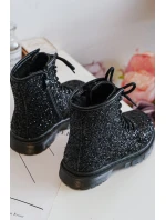 Dziecięce Brokatowe Botki Ocieplane z Suwakiem Czarne Saussa