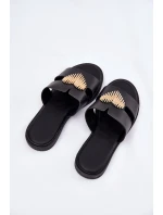 Klapki Damskie Na Płaskim Obcasie Ze Złotą Ozdobą Czarne Karinma