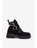 Botki Damskie Z Paskami I Srebrnymi Klamrami Czarne Helisse