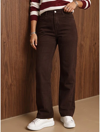 Jeansy damskie wide leg z wysokim stanem brązowe FashionStreet UY3230 Jeansy damskie wide leg z wysokim stanem brązowe FashionStreet UY3230