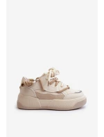 Sneakersy Damskie Na Platformie Beżowe Moariella