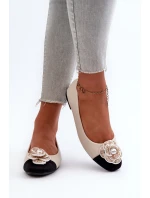 Baleriny Damskie Eko Skórzane Z Ozdobnym Detalem Beżowe Divinella