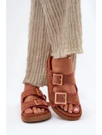 Klapki Damskie Z Klamrami I Ozdobnym Obszyciem Camel Visley