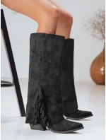 Dámske semišové boho čierne čižmy FashionStreet ZY1287