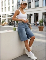 Dámske džínsové bermudy s opaskom modré FashionStreet SY0545 Dámske džínsové bermudy s opaskom modré FashionStreet SY0545