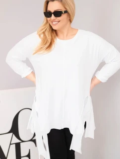 Dámska bavlnená blúzka v nadmernej veľkosti s asymetrickým lemom a výrezmi