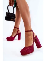 Damskie Sandały Brokatowe Na Słupku Ciemnoróżowe Rosel
