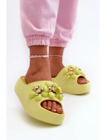 Damskie Klapki Piankowe Z Ozdobami Na Grubej Podeszwie Limonkowe Bremavia