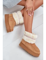 Śniegowce Damskie Na Platformie Z Futerkiem I Wzorem Camel Deepanti