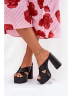 Klapki Damskie Na Platformie I Słupku Czarne Lenobos