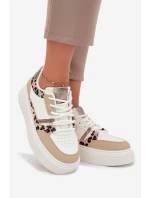 Damskie Sneakersy Na Platformie Big Star SS274357 Panterka Biało-Beżowe