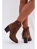 Dámské perforované kovbojky na podpatku s třásněmi Hnědé Calissey