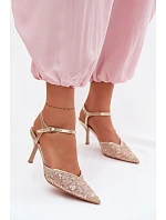 Pánské síťované dámské sandály na jehlovém podpatku se třpytivým zdobením Zlato Laria