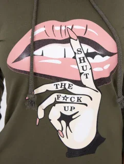 Šaty s dlhším chrbtom a farebnou khaki potlačou