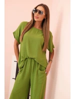 Viskózová blúzka + nohavice olivová Viskózová blúzka + nohavice olivová