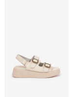 Sandały Damskie Na Platformie I Koturnie Z Klamrami Beżowe Genorre