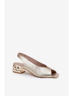 Skórzane Eleganckie Sandały Damskie CheBello 4724 Złote