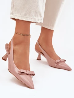 Lakierowane Sandały Na Szpilce Z Kokardką Nude Naylna