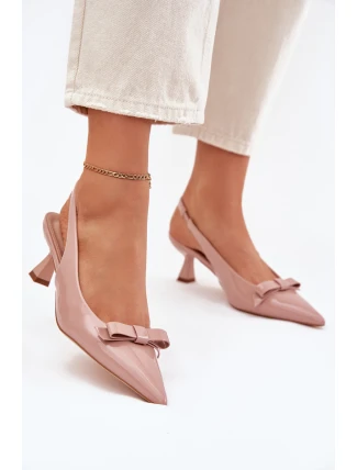 Lakierowane Sandały Na Szpilce Z Kokardką Nude Naylna