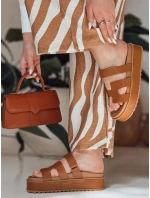 Dámske žabky na suchý zips PLATFOR camel FashionStreet ZY0868