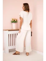 Viskózový set plisovaná blúzka + nohavice béžová