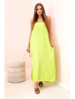 Dlhé šaty bez ramienok neónovo zelené