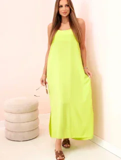 Dlhé šaty bez ramienok neónovo zelené