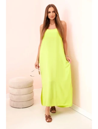 Dlhé šaty bez ramienok neónovo zelené