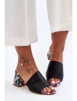 Damskie Skórzane Klapki Na Obcasie Lewski Shoes 3209/K Czarne