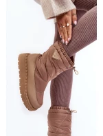 Śniegowce Damskie Na Grubej Podeszwie Ciemnobeżowe Lureta