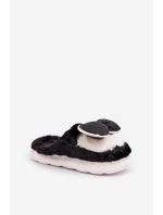 Futrzane Kapcie Z Kokardką Czarne Grilis