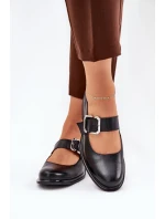 Skórzane Półbuty Damskie Z Klamrą Laura Messi 2980 Czarne