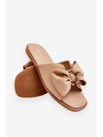 Dámske kožené papuče s mašľou Beige Becky