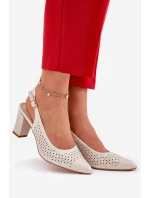 Ażurowe Sandały Ze Szpiczastymi Noskami Na Słupku Sergio Leone SK163 Perłowe