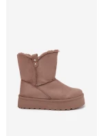 Damskie Śniegowce Na Platformie Z Futerkiem Ciemnobeżowe Evelira