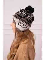 Rosa dámska čiapka s brmbolcom K368 čierna+mocca+béžová Rosa dámska čiapka s brmbolcom K368 čierna+mocca+béžová