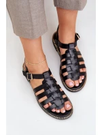 Skórzane Sandały Na Płaskim Obcasie Zazoo 3686 Czarne