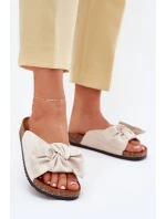 Klapki Damskie Na Korkowej Podeszwie Kokardką Beżowe Seressa
