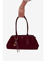 Eko semišová kabelka s přívěskem Bordová Nelina