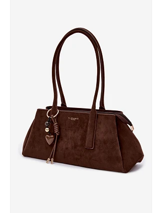 Eko semišová kabelka s přívěskem Čokoládová Nelina