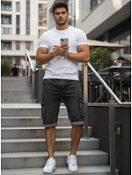 Pánske džínsové cargo šortky s lemom čierne FashionStreet SX2618