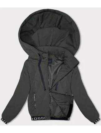 Prešívaná bunda v army farbe s ozdobnými sťahovacími lemami (16M9086-136) Prešívaná bunda v army farbe s ozdobnými sťahovacími lemami (16M9086-136)