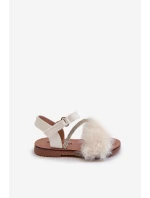 Sandałki Dziecięce Na Rzep Z Futerkiem Białe Rosavere