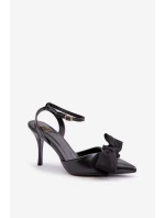 Eko Skórzane Szpilki Z Kokardą Czarne Volamia