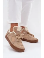 Sneakersy Damskie Na Platformie Ocieplane Futerkiem Beżowe Solvia