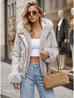 Dámska krátka zimná bunda s kožušinou, svetlo béžová, FashionStreet TY6000