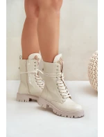 Lakierowane Ocieplane Botki Workery Z Ozdobą Beżowe Kelilea